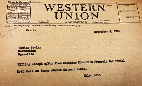 Telegram from Helen Rogers Reid to Victor Soulas, RH Archives