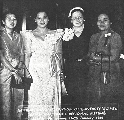 Dorothy F. Leet with colleagues at the IFUW's Asian and Pacific Regional Meeting, January 1955. Retrieved from Rachlin, p. 9