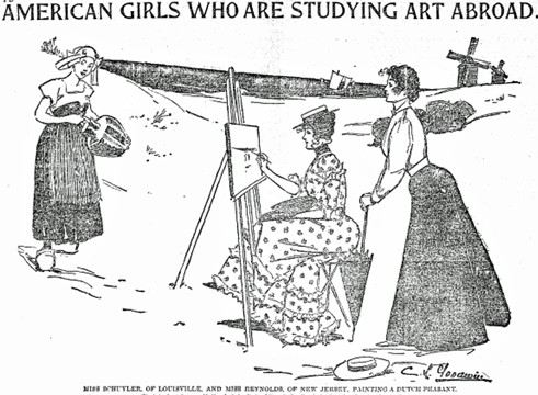 “Studying Art Abroad” illustration by Caroline Love Goodwin, Louisville Courier-Journal, August 8, 1897, p. B2. ProQuest Historical Newspapers