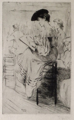 "At the Académie Colarossi, Paris", Tavik Frantisek Šimon, 1905, drypoint etching