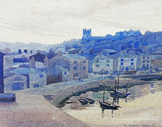 K. Aubrey Moore, "A Harbour View," undated, watercolor on paper, Mallams
