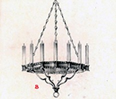 Drawing of the chandeliers installed by Baguès in the dining room, c. 1929. Drawing, RH archives.
