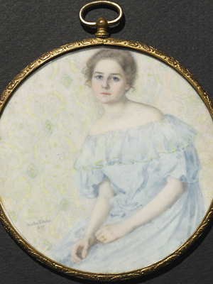Martha Susan Baker, “The Blue Gown (Portrait of Ethel Coe),” 1899, watercolor on ivory. The Cleveland Museum of Art