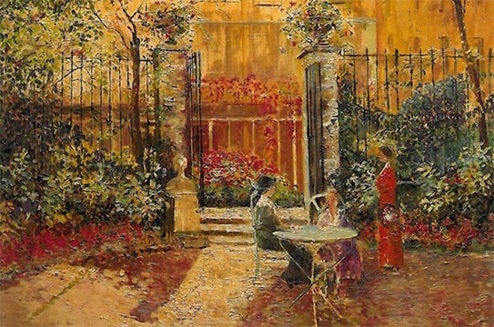 Blondelle Malone, painting of the gardens at 4 rue de Chevreuse, 1913, oil on canvas. Reid Hall collection