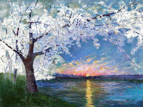 Blondelle Malone, “Sunset on the Potomac,” undated, oil on canvas board mounted on aluminum. The Johnson Collection