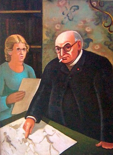 Madeleine Luka, "L'abbé Breuil et Mary Boyle," 1951, oil on canvas. Le Quellec 123