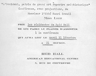 Invitation to listen to the Abbé Henri Breuil. RH archives, scrapbook.