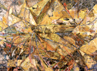 Mildred Burrage, "Abstraction," 1973, mica, foil, oil on panel. Shettleworth, 2016, 39 