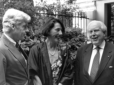 Danielle Haase-Dubosc, flanked by Robert Paxton on the left and Elliot Carter on the right. Photograph retrieved from the RH archives.
