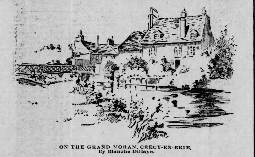 Blanche Dillaye, "On the Grande Moran [sic], Crécy-en-Brie," c. 1894, etching. The Philadelphia Inquirer, October, 1894, p.