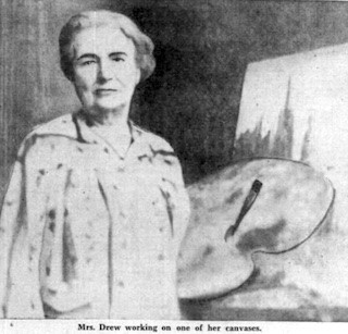 Photograph of Drew in front of one of her paintings. The Atlanta Constitution, September 21, 1941, p. 49