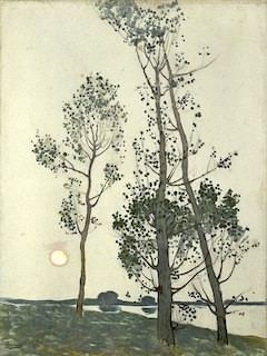 Florence Esté, "Arbres au clair de lune," n.d., watercolor. Wikimedia Commons 