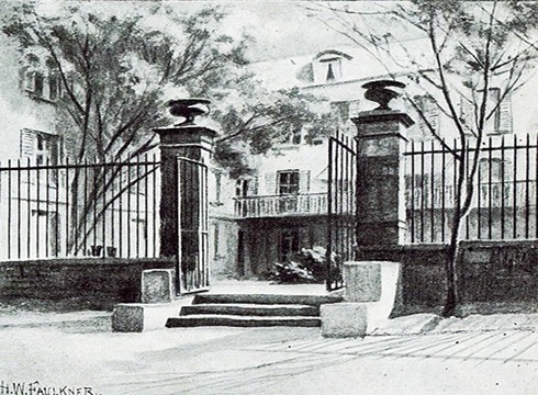 Reid Hall's garden, illustration by H.W. Faulkner, Harper's Bazaar, September 1902, volume 36, issue 9, pg. 757. Member of the Art Students' League (1885-1887), Faulkner lived in Paris from c.1902-1908 and attended the Ecole des Beaux Arts and Raphael Colin's Academy. He exhibited at the 1898 Paris Salon and was an honorary member of the American Art Association. He died in Connecticut in 1940