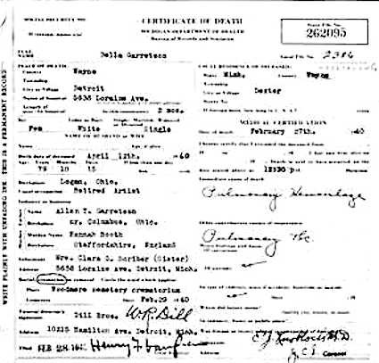Death Certificate, Della Garretson. Ancestry.com
