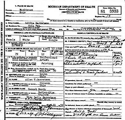 Death Certificate, Lillie Garretson. Ancestry.com