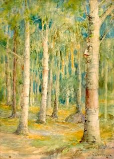 Della Garretson, "Birch Trees," oil on canvas, n.d. Invaluable.com