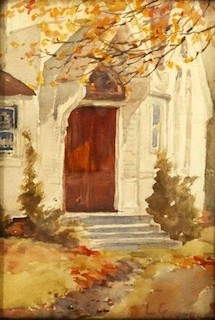 Lillie Garretson, entrance of a church, watercolor, n.d. Lot-Art.com