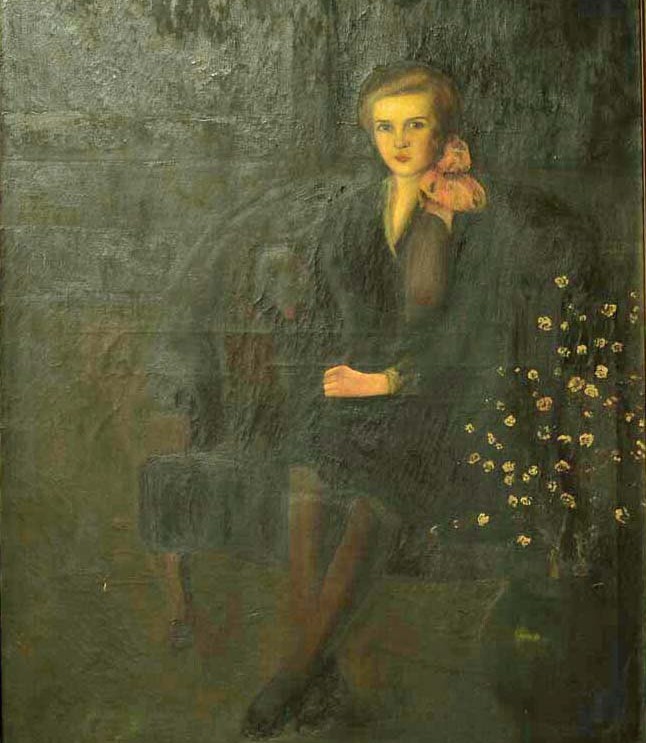 Grace Gassette, "Portrait of a Woman with Dog," oil on canvas, n.d. Bonhams