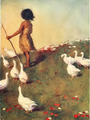 Florence Lundborg, "Gilberte: The Goose Girl."  Illustration in Anatole France, Honey-Bee, translated by Mrs. John Lane, 191, p. 126. Image retrieved from the Internet Archive.