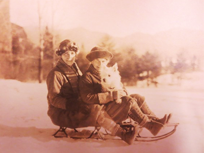Virginia Gildersleeve and Caroline Spurgeon sledding (n.d., probably early ’20s). Gildersleeve Papers Box 80, Rare Books and Manuscripts Library, Columbia University.