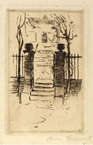 Anne Goldthwaite, “Gate at 3 rue de Chevreuse,” [incorrect address: should be 4 rue de Chevreuse], ca. 1907, etching on paper, Montgomery Museum of Fine Arts. 