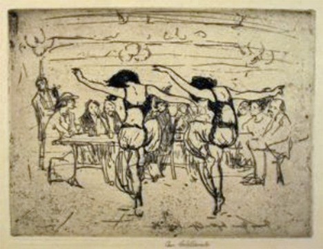 Anne Goldthwaite, "At Montmartre," ca. 1910, etching on paper, Montgomery Museum of Fine Arts