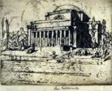 Anne Goldthwaite, “Columbia Library, N.Y.C.,” ca. 1916, etching on paper, Montgomery Museum of Fine Arts. 