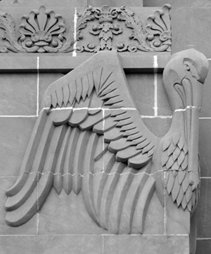 Pelican designed by Angela Gregory, 1929, Criminal Court House building, New Orleans