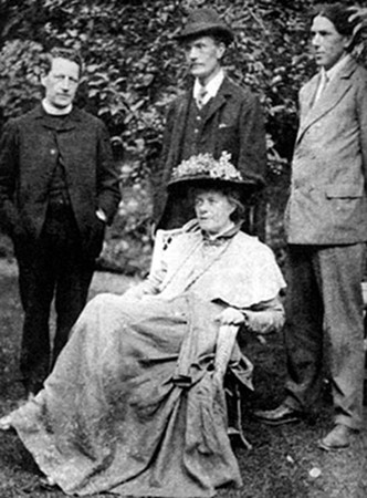 Jane Harrison and some of the Cambridge Ritualists, H.F. Stewart, Gilbert Murray, Francis Cornford, ca. 1906, in the garden of Malting House, Cambridge (Newnham College Archives)