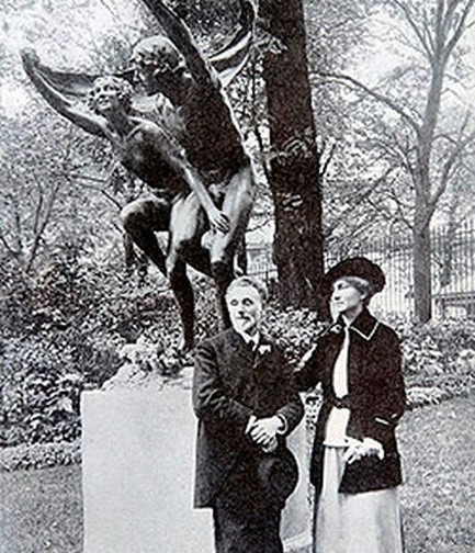 Leonce Benedite and Malvina Hoffman unveiling her "Bacchanale" bronze in the Luxembourg Gardens, ca. 1919, from Heads and Tales, p.39