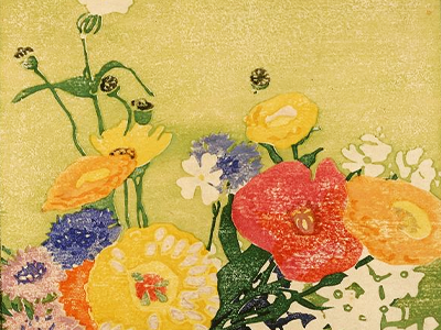 Edna Boies Hopkins, “Garden Flowers,” ca. 1915, color woodcut on paper. Smithsonian American Art Museum