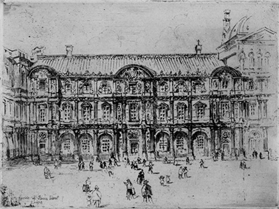 Katharine Kimball, “Facade of Pierre Lescot, Louvre, Paris,” undated, etching. Smithsonian American Art Museum