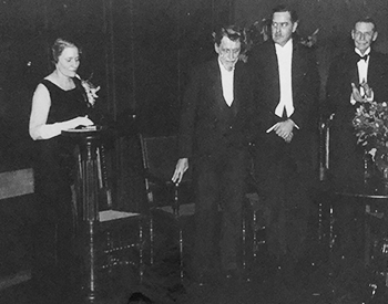 Dorothy F. Leet, Director Reid Hall, Charlety, Werlich, André Siegfried, reception in to honor Leet as Chevalier of the Legion of Honor, 1934. Photograph retrieved from the RH archives.