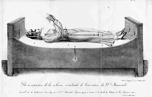 Spinal traction bed invented by Maisonabe (Weiner and Silver 432)