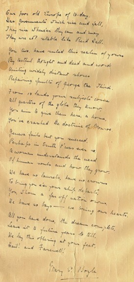 Mary Boyle's Goodbye Poem to Miss Leet, 1938