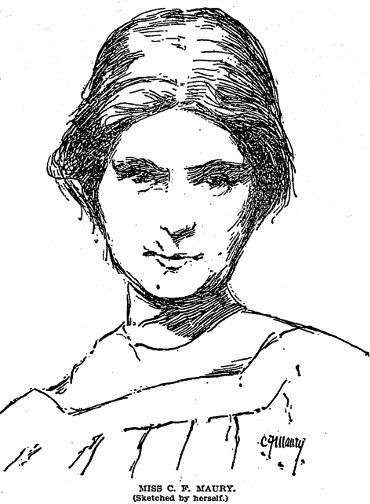 Self-portrait sketch by Cornelia F. Maury. Printed in “Women Artists and Their Work. Clever St. Louis Girls Who Can Handle the Brush.” St. Louis Post-Dispatch, February 17, 1895, p. 20