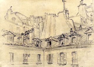 Julia Morgan's sketch of the roof of the Girls' Art Club, 1896. Kastner p. 840