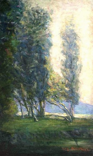 Willie Newman, "French Poplar Trees in the Mist," ca. 1900, oil on canvas. The Johnson Collection