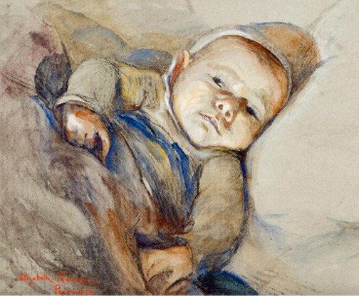 Elizabeth Nourse, “French War Orphan in Penmarch, Brittany,” undated, watercolor and black chalk. Cincinnati Art Museum