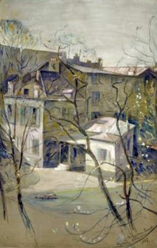 “Rue d’Assas,” 1929, Gouache and watercolor, with black chalk and black conté crayon on light brown wove paper (pieced), laid down on Japanese paper. Terra Foundation for American Art “Rue d’Assas,” 1929, Gouache and watercolor, with black chalk and black conté crayon on light brown wove paper (pieced), laid down on Japanese paper. Terra Foundation for American Art