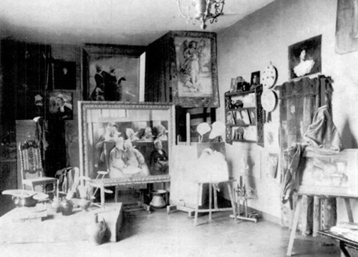 Photo of Nourse’s studio at 80 rue d’Assas, 1894, from Louise Nourse’s Scrapbook 1, p. 12; reprinted in Burke (51)