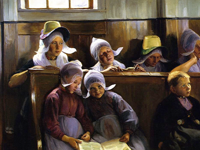 Elisabeth Nourse, "In the Church at Volendam," oil on canvas, ca. 1899. Wikimedia Commons.