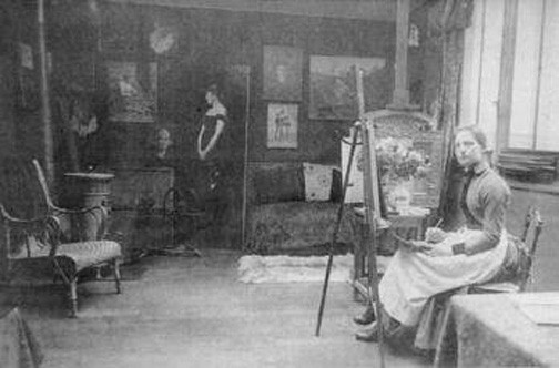Elizabeth Nourse in her first Paris studio at 8 rue de la Grande Chaumière, 1888, Photo by Mr. Richard Thompson. Smithsonian American Art Museum