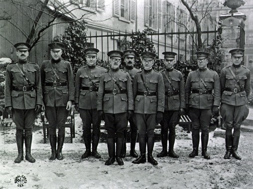 Group of officers in the garden, photo A0111456, n.d., digital collections, National Library of Medicine.