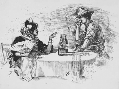 Gertrude Partington, “Man and Woman Smoking and Drinking,” undated, etching. Delaware Art Museum