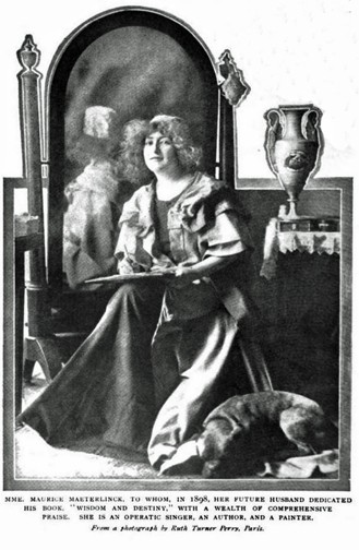 An illustration made from an 1898 photograph by Ruth Turner Perry of Georgette Leblanc, Maurice Maeterlinck's partner (they never married), 