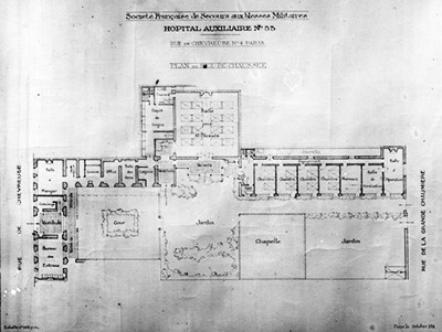 Floor Plan of the ground floor of the Hôpital militaire auxiliaire #53. Library of Congress.