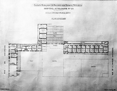 Floor Plan of the third floor of the Hôpital militaire auxiliaire #53. Library of Congress.