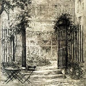 Alice Rumph, view from Reid Hall's second garden, drawing. RH archives