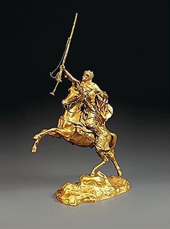 Jean-Baptiste Belloc, "Arab horseman," 1897, gilt bronze. Askart